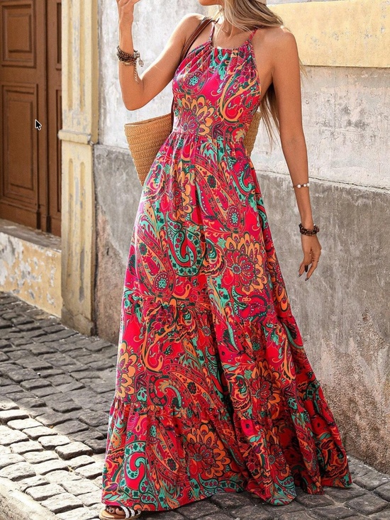 Dresses & Skirts - Boho Floral Print Criss Cross Cut out Back Cami Maxi dress